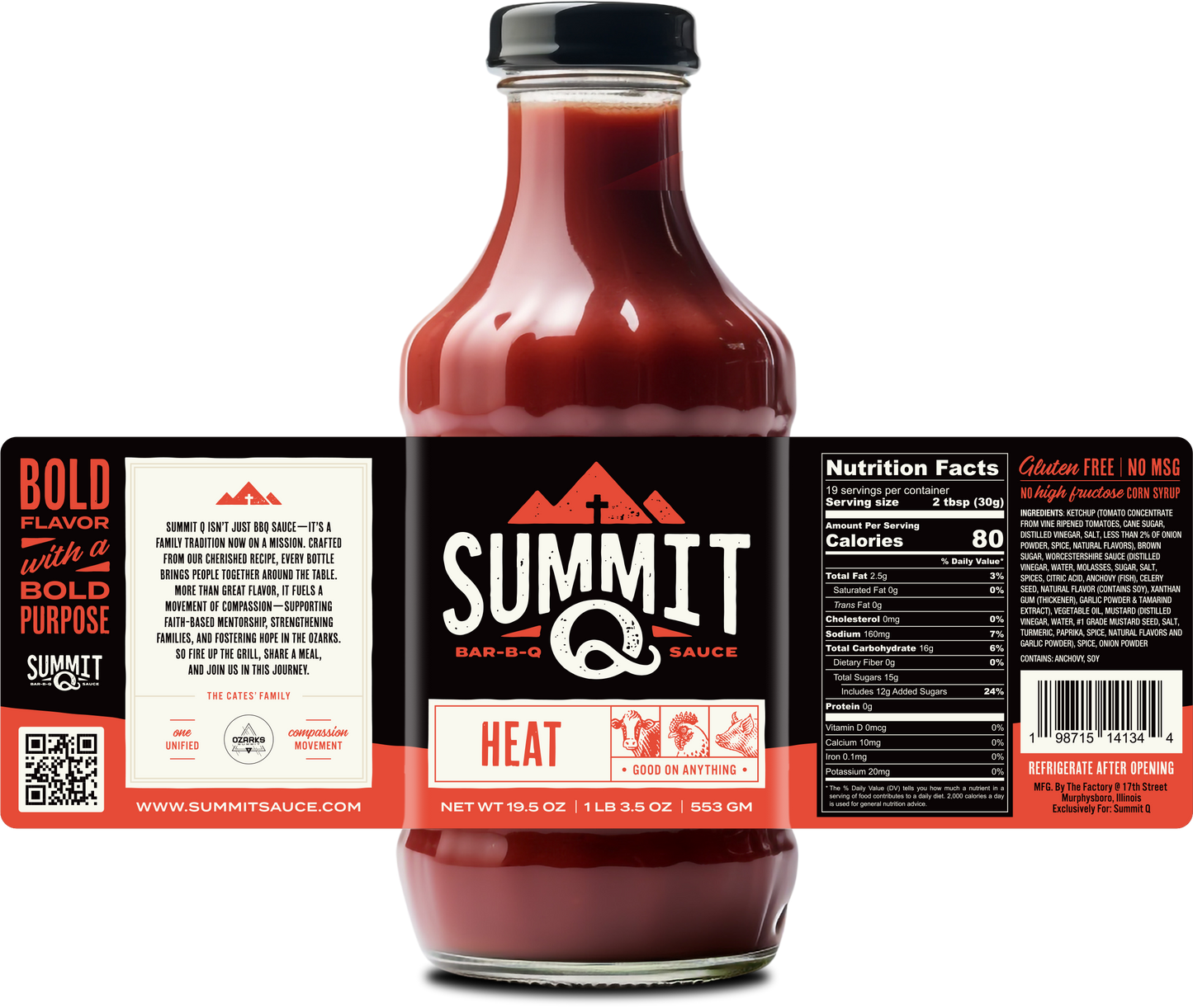 Summit Q BBQ sauce bottle with label on a white background